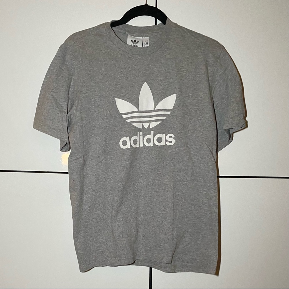 Adidas Trefoil 3 Stripe Logo Men’s T-Shirt Grey & White Medium